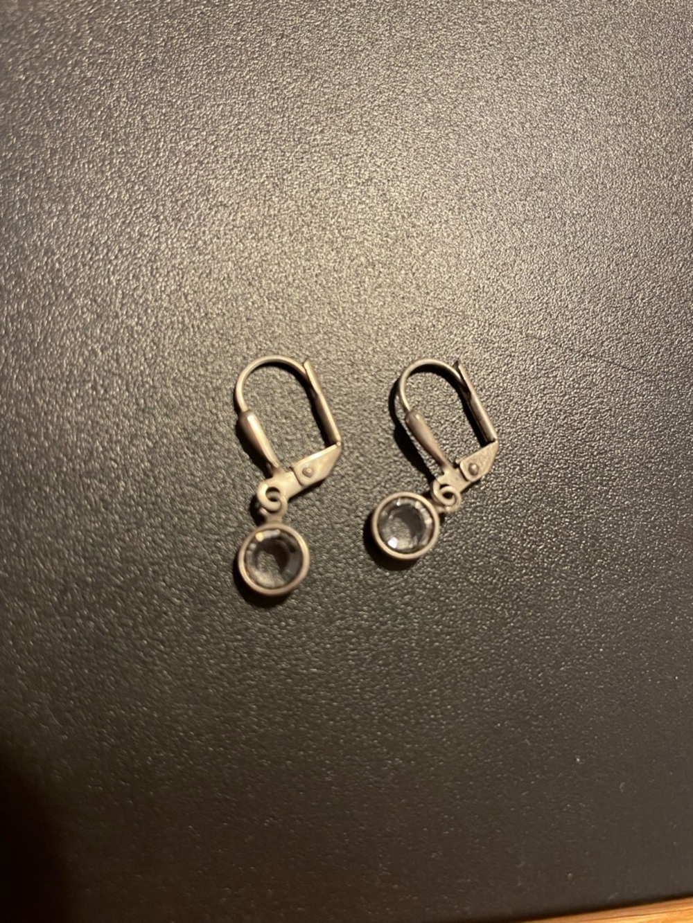 Dainty Clear Stone Drop Leverback Earrings - Silver Tone